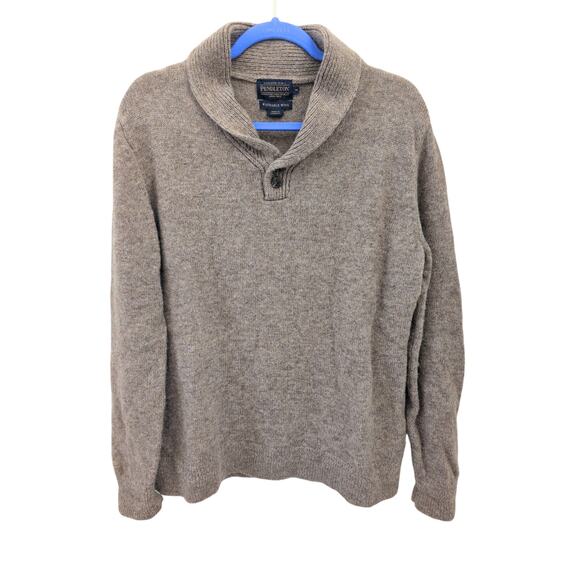 Pendleton 100% Shetland Wool Shawl Neck Sweater Brown Size M - Picture 1 of 6